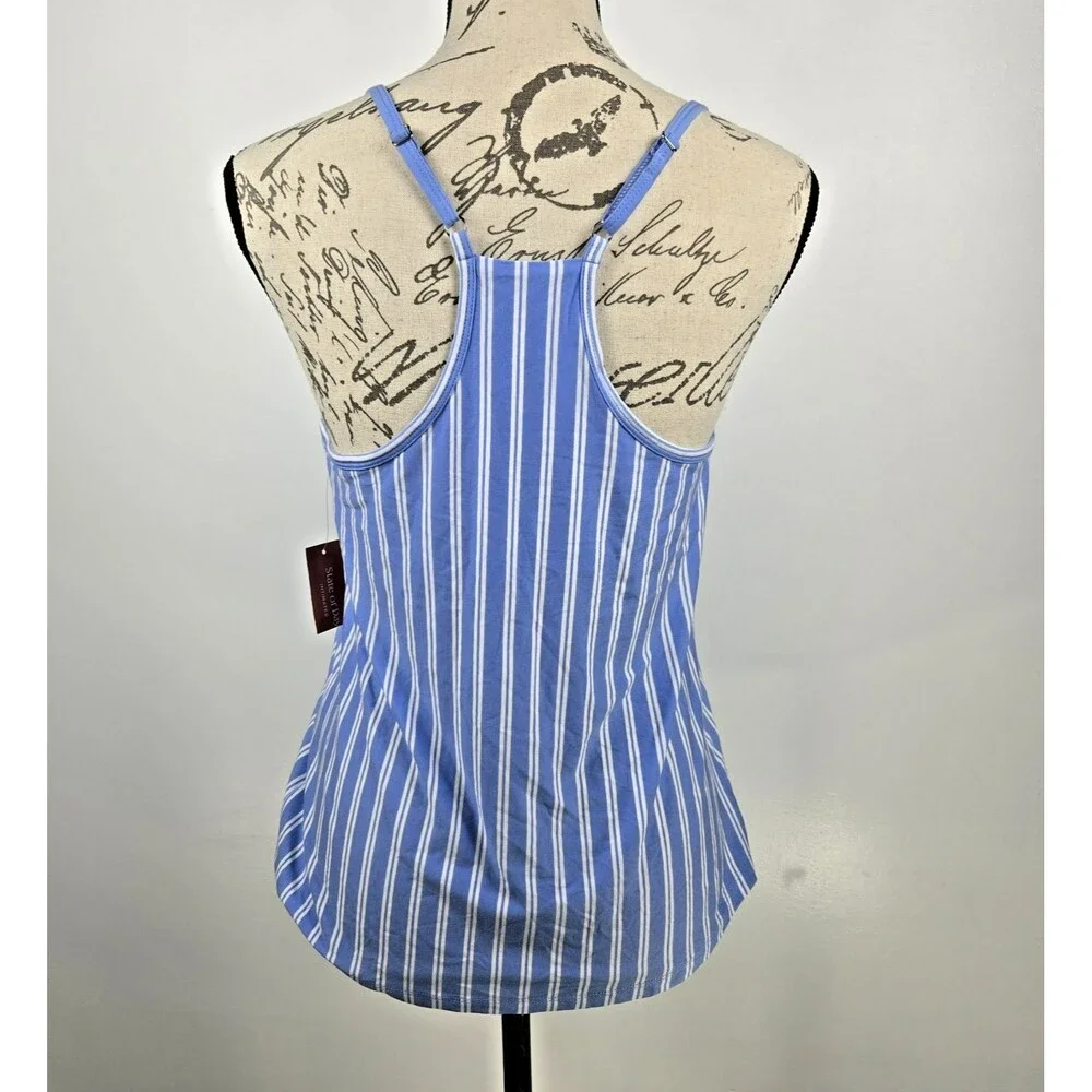 State Of Day‎ Women's Size Small Blue White Striped Sleep Shirt Cami Tank NWT
